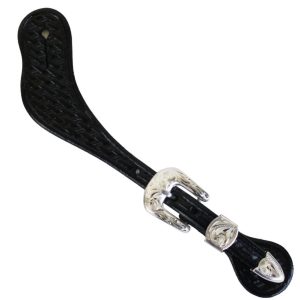 Youth Black Dove Wing Spur Straps – Basketweave – Silver Buckle .